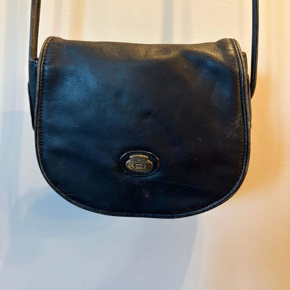 Vintage Etienne Aigner Black Leather Crossbody Saddle Bag